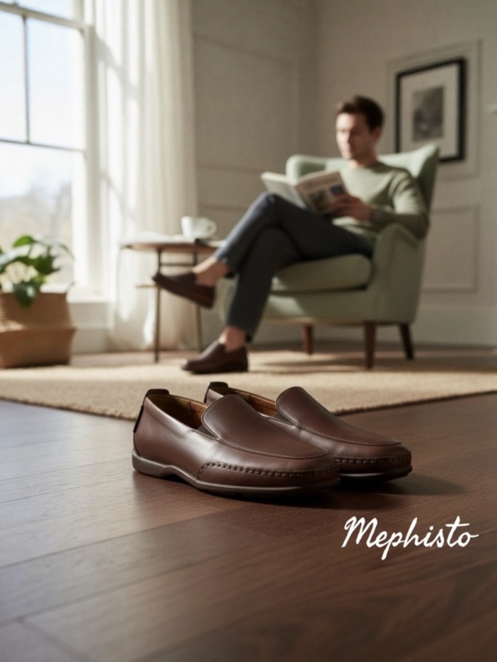 Mephisto Pistol Men’s Leather Loafers | Brown Slip-On Comfort Shoes Size 9.5